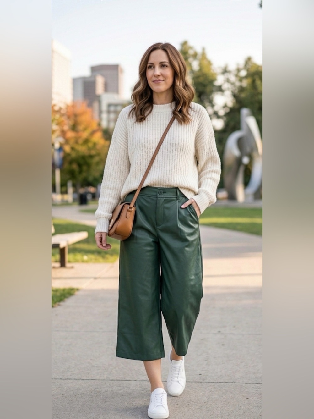 Anthropologie Faux Leather Pleated Culottes Forest Green Wide Leg .